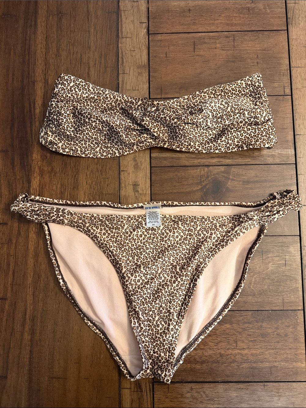 Old Navy Leopard Print Bandeau Bikini Set in Brown and Cream